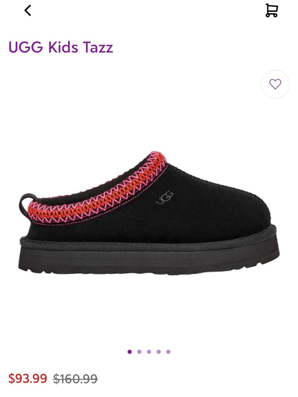 UGG Kids Tazz Slip-On in Black with Pink and Orange Trim